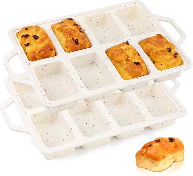 "Vinino Silicone Mini Loaf Pans 8-Cavity 2-Pack in Cream White with Metal Reinforced Frame"
